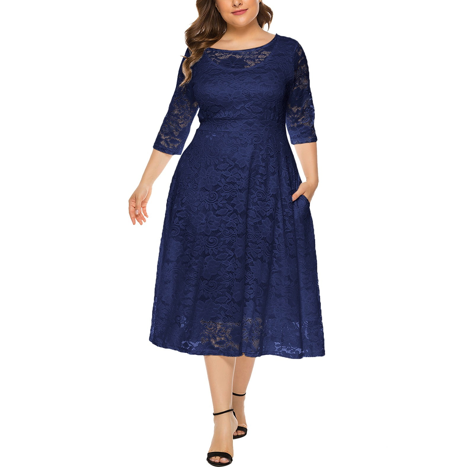 Womens Floral Lace Plus Size Midi Dress Scooped Neckline Women Size 4 Dresses  plus Size Dress Shirt for Women 3x plus Size Bride Formal Dresses for Women plus  Size 4x Deer Dresses