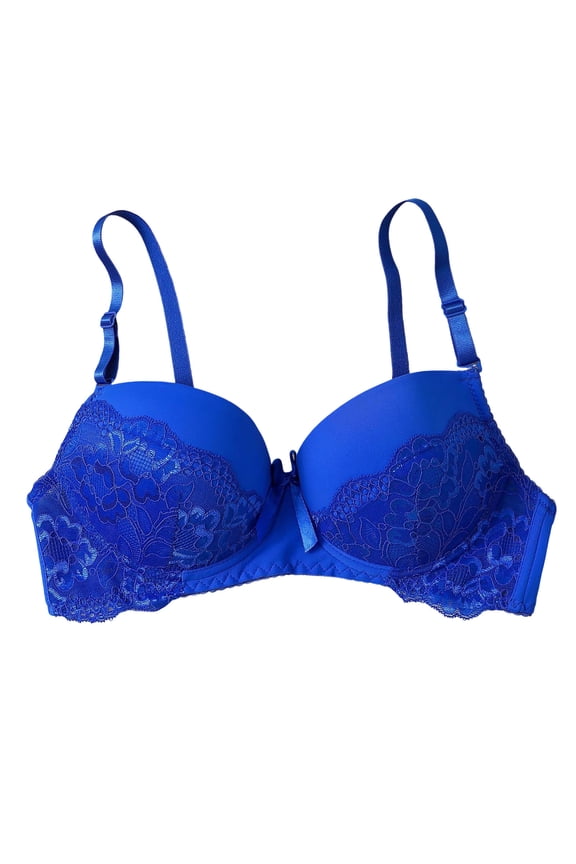 Womens Floral Lace Push Up Bra Convertible Straps Seamless Underwire Demi T Shirt Bras Blue 34C 36C 38C,Size M