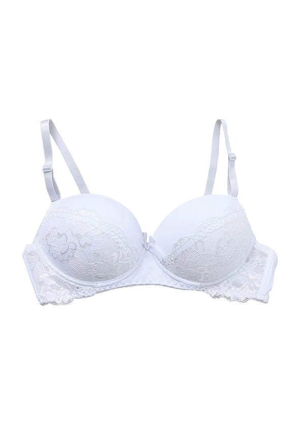 Womens Floral Lace Push Up Bra Convertible Straps Seamless Underwire Demi T-Shirt Bras White 34C 36C 38C 40C,Size M