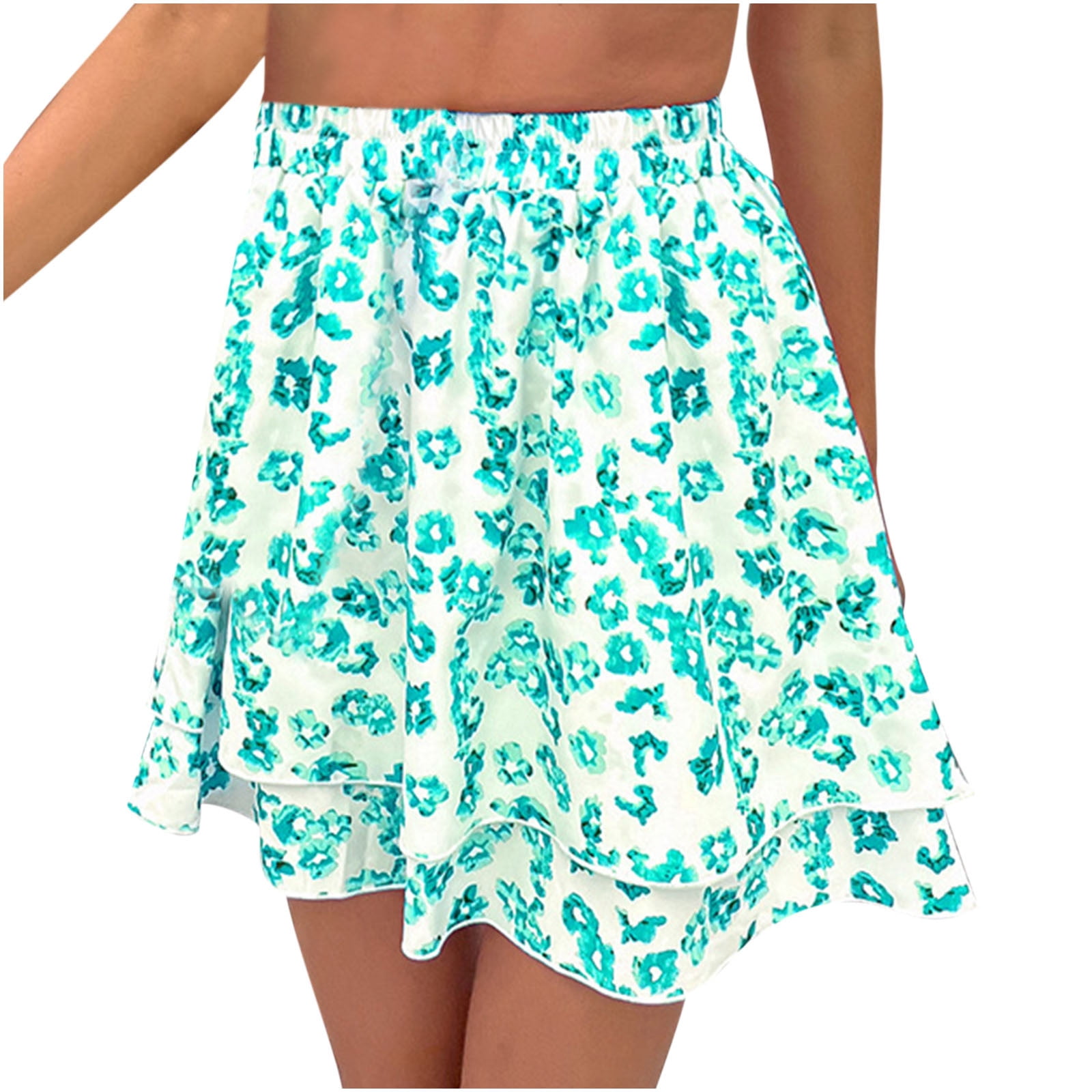 Womens Floral Layered Skirt Cute Summer Mini Skirts Ruffle Hem Elastic Waist A Line Skater Mini Skirt Beachwear Walmart
