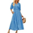 thumbnail image 1 of Womens Floral Maxi Dress: Casual Short Sleeve V Neck Button Elastic Waist Slit A Line Tiered Dresses with Pockets, 1 of 8