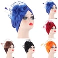 thumbnail image 1 of Womens Floral Mesh Turban with Ruffle Detail Stretchable Headwrap for Fashion and Comfort, 1 of 5
