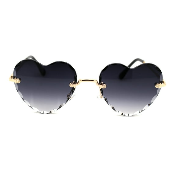 Womens Floral Petal Bevel Lens Rimless Heart Shape Sunglasses Gold Smoke