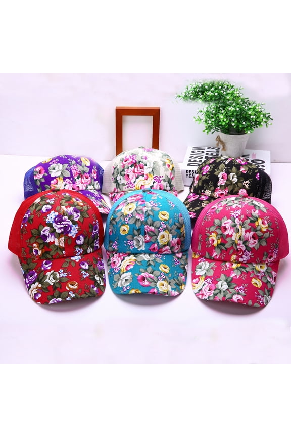 Womens Floral Print Baseball Cap Sun Protection All Match Fashion Headwear