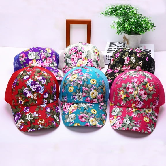 Womens Floral Print Baseball Cap Sun Protection All Match Fashion Headwear