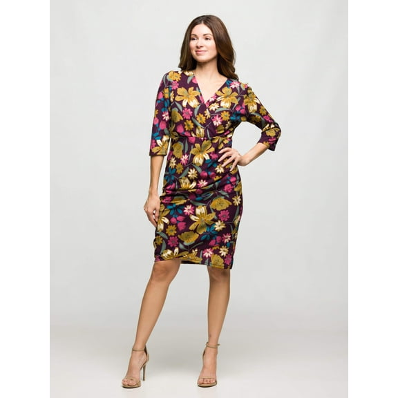 Womens Floral Print Faux Wrap Dress