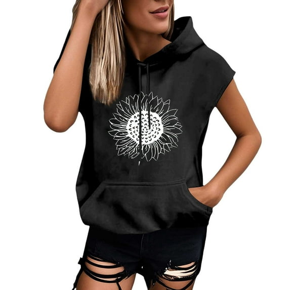 Womens Floral Print Hooded Sweatshirt Crew Neck Hoodies Short Sleeve Pullover Lightweight Loose Tops