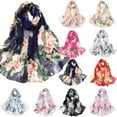 thumbnail image 1 of Womens Floral Print Long Scarf Soft Wrap Simulation Silk Shawl Fashion Wear, 1 of 2