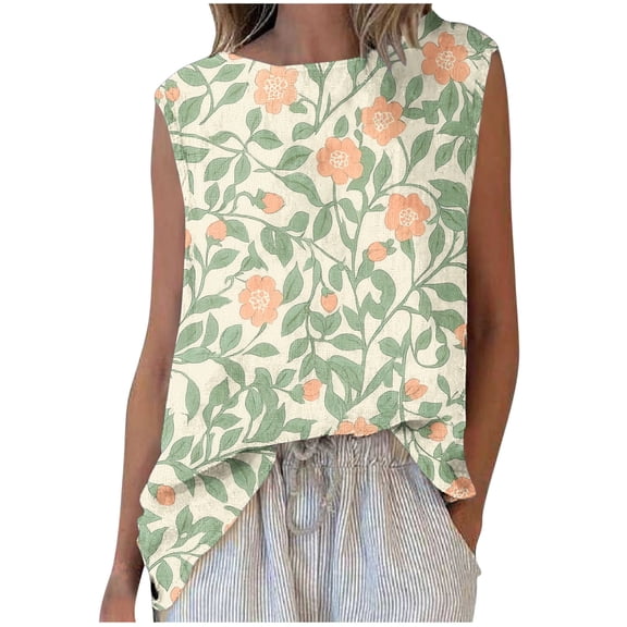 Womens Floral Print Tank Tops Loose Casual Summer Tops Crew Neck Basic Sleeveless Shirts Trendy 2025