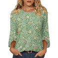 thumbnail image 1 of Womens Floral Print Tops Casual 3/4 Sleeve Tunic Shirts Loose Fit Crew Neck Blouses Lightweight Spring Summer Tops, 1 of 7