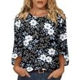thumbnail image 1 of Womens Floral Print Tops Casual 3/4 Sleeve Tunic Shirts Loose Fit Crew Neck Blouses Lightweight Spring Summer Tops, 1 of 7