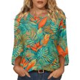 thumbnail image 1 of Womens Floral Print Tops Casual 3/4 Sleeve Tunic Shirts Loose Fit Crew Neck Blouses Lightweight Spring Summer Tops, 1 of 7