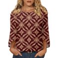 thumbnail image 1 of Womens Floral Print Tops Casual 3/4 Sleeve Tunic Shirts Loose Fit Crew Neck Blouses Lightweight Spring Summer Tops, 1 of 7