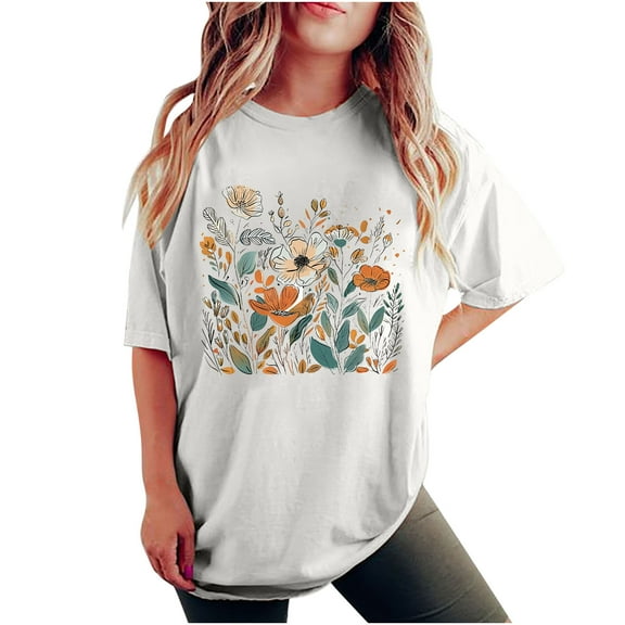 Womens Floral Print Tops Raglan Sleeve Crew Neck Tshirts Women Short Sleeves Tees Basic Loose Fit T-Shirts Casual Comfy Tunic Tops