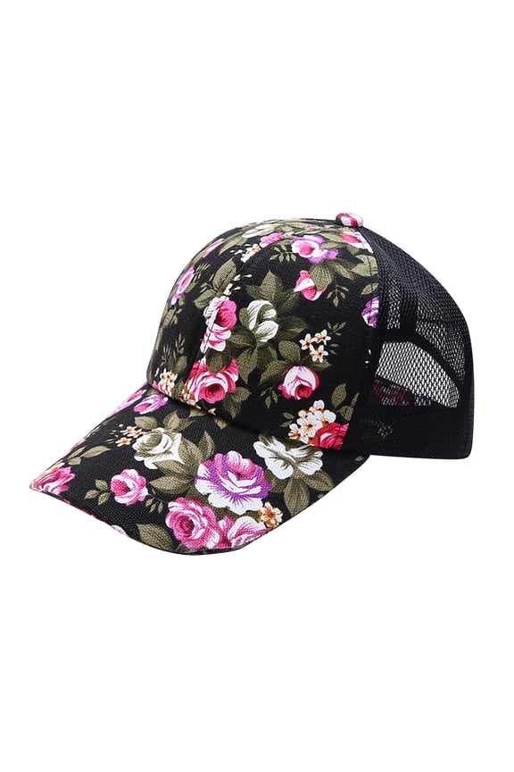 Womens Floral Print Trucker Hat - Breathable Mesh Back Adjustable Snapback Baseball Cap,Summer Floral Pattern Low Profile Sun Hat for Outdoor Sports Fishing,Hawaiian Cotton Floral Front Dad Golf Hat