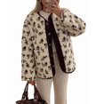 thumbnail image 1 of Womens Floral Print -Y Fleece Jacket Button Winter Teddy Fleece Jacket Casual Faux Fur Outwear Brown M, 1 of 5