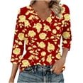 thumbnail image 1 of Womens Floral Printed 3/4 Length Sleeve Tops V Neck Shirts Fashion 2026 Basic Tops Slim Fit Blouses Tunics Going Out Outfits Y2K Clothes, 1 of 6