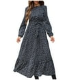 thumbnail image 1 of Womens Floral Printed Fall Maxi Dress Long Sleeve Tie Waist Loose Comfy Long Dress Crewneck Casual Flowy Maxi Dress, 1 of 6