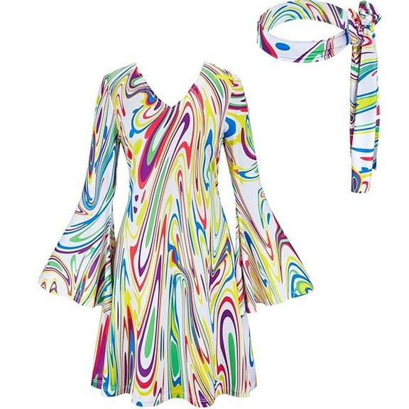 Womens Floral Printed Maxi Dress High Waist Long Sleeve V-Neck Midi Dresses Simple A-Line Swing Dress