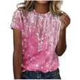 thumbnail image 1 of Womens Floral Printed Shirts Summer Crew Neck Short Sleeve Tops Casual Loose Basic Tee Soft Comfy Clothes (2XL, Pink), 1 of 5