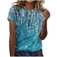 thumbnail image 1 of Womens Floral Printed Shirts Summer Crew Neck Short Sleeve Tops Casual Loose Basic Tee Soft Comfy Clothes (S, Blue), 1 of 5