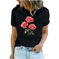 thumbnail image 1 of Womens Floral Printed T Shirts Valentine's Day Cute Short Sleeve T-Shirt Trendy Crewneck Basic Tops, 1 of 5