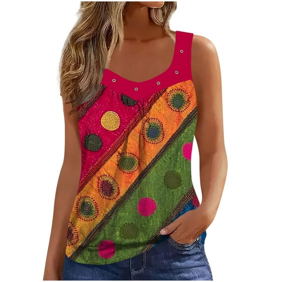 Womens Floral Printed Tank Tops Pleated Sleeveless Shirts Tops Banded Bottom Scoop Neck Tank Tops 2026 Spring Summer Tops