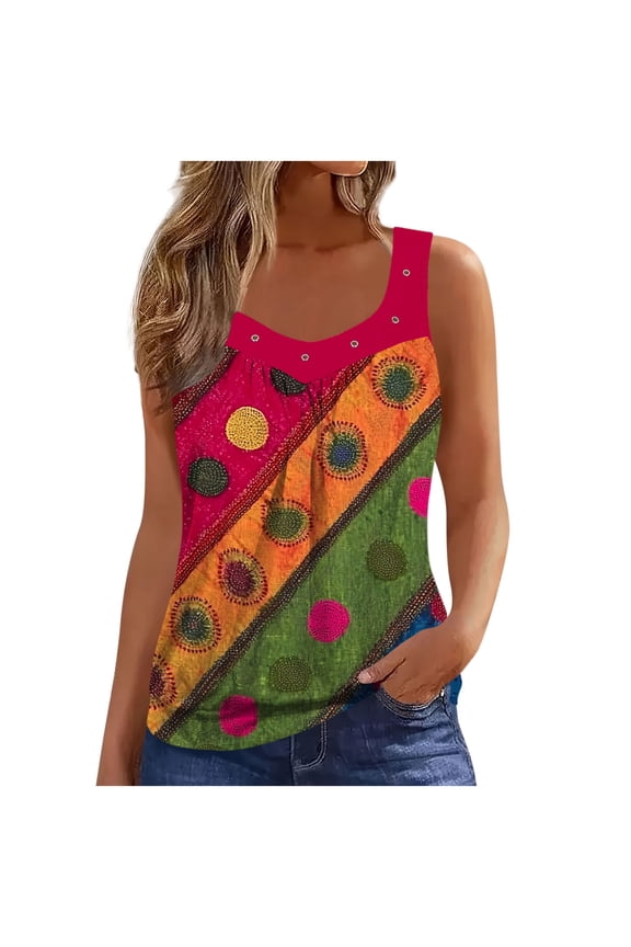Womens Floral Printed Tank Tops Pleated Sleeveless Shirts Tops Banded Bottom Scoop Neck Tank Tops 2026 Spring Summer Tops