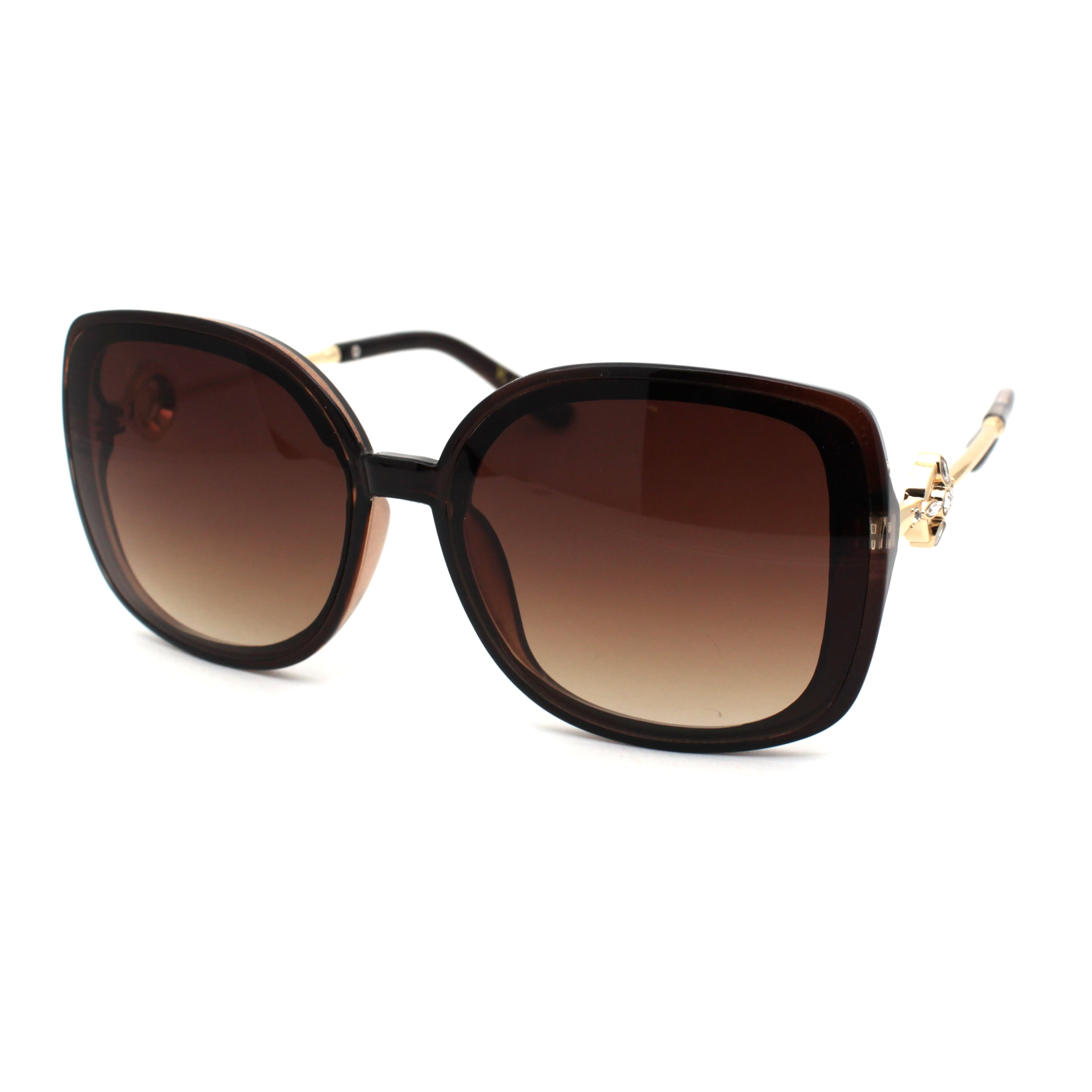 Womens Floral Rhinestone Jewel Rectangular Butterfly Sunglasses