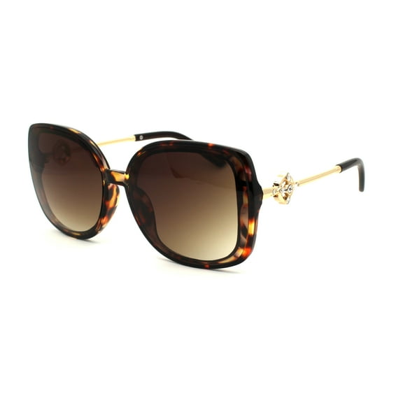 Womens Floral Rhinestone Jewel Rectangular Butterfly Sunglasses Tortoise Brown