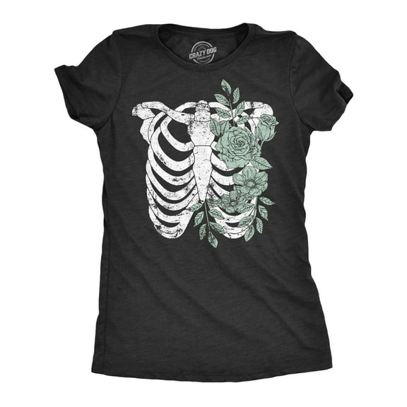 Womens Floral Ribcage T Shirt Funny Halloween Skeleton Flower Ribs Tee for Ladies Womens Graphic Tees
