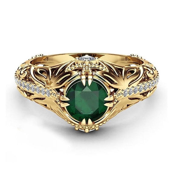 Womens Floral Ring 14k Yellow Gold Plated Alloy Artificial Gem Flower Inlay Birthday Jewelry Gift for Her Fashion Ring Elegant Design
