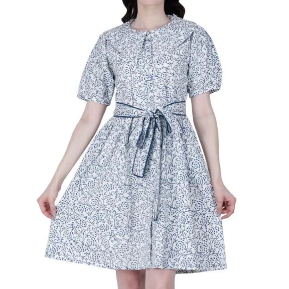 Womens Floral Round Neck Midi Dress Ladies Short Sleeve Summer Beach Sundress