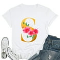 thumbnail image 1 of Womens Floral S Alphabet Cute Initial Monogram Letter S Graphic T-Shirt White Medium, 1 of 5
