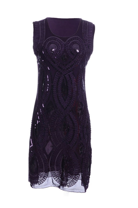 Womens Floral Sequin Art Deco Sleeveless 1920s Flapper Inspired Dress