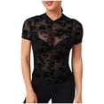 thumbnail image 2 of Off The Shoulder Coquette See Through Sheer Mesh Lace Tops 2 of 13