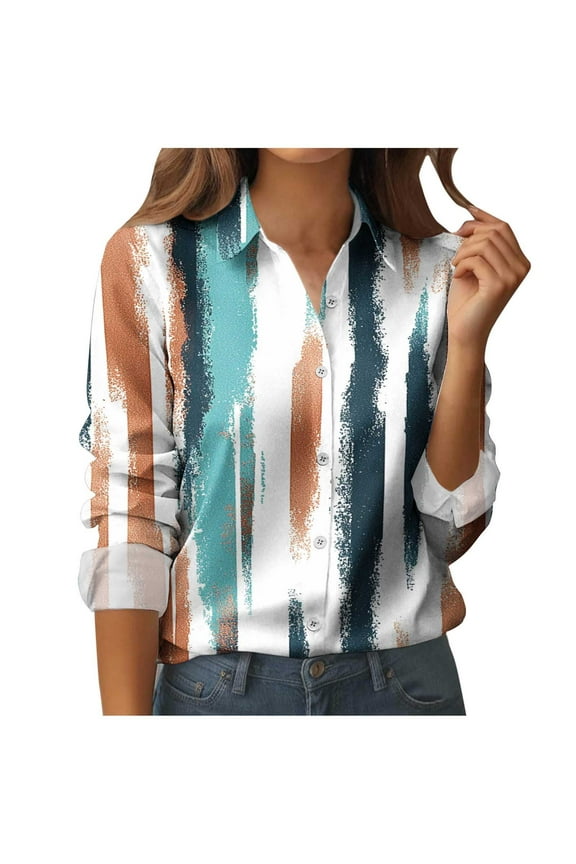 Womens Floral Shirts Fashion Boho Style Long Sleeves Lapel Button Dressy Casual Blouse Tops Loose Comfy Tunics Style004 Medium