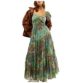 thumbnail image 1 of Womens Floral Summer Dress Casual Wrap V Neck Short Sleeve Belted Beach Bohemian Maxi Dress, 1 of 7