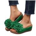 thumbnail image 1 of Womens Floral Summer Platform Beach Sandals Wedge Open Toe Slides Open Toe Wide Width Non Slip Dressy Slippers Green Size 9.5, 1 of 6