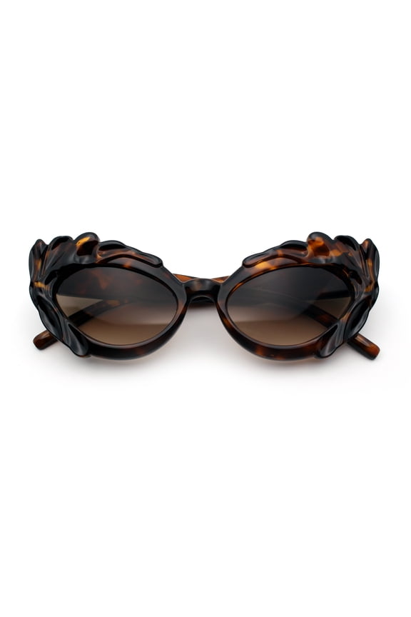 Womens Floral Thick Plastic Foliage Oval Retro Fashion Plastic Sunglasses Tortoise - Brown