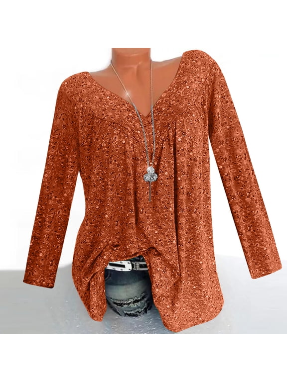 Womens Floral Tops for $5 Tops For Women Casual Spring Summer Women Plus Size Long Sleeves V-Neck Print Blouse Pullover Tops Shirt