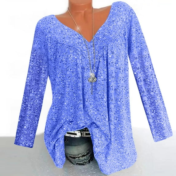 Womens Floral Tops for $5 Tops For Women Casual Spring Summer Women Plus Size Long Sleeves V-Neck Print Blouse Pullover Tops Shirt