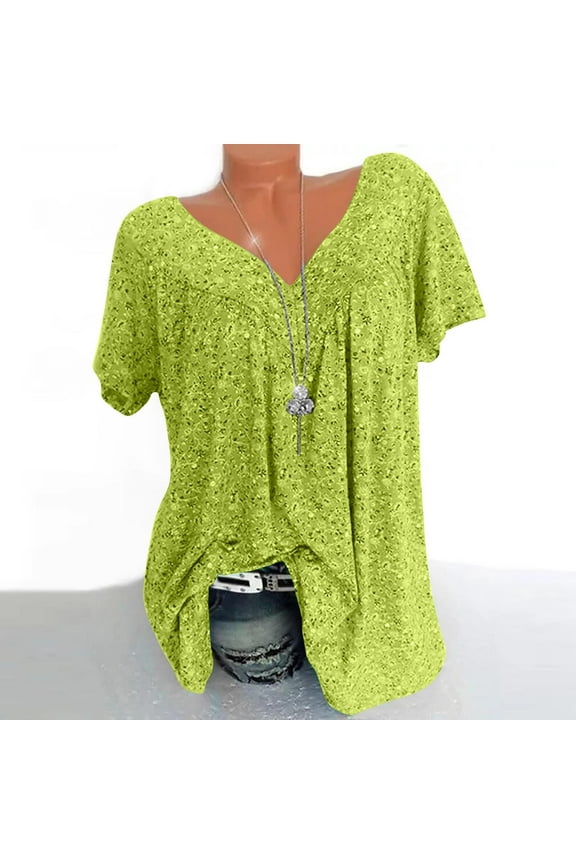 Womens Floral Tops for $5 Tops For Women Casual Spring Summer Women Plus Size Short Sleeves V-Neck Print Blouse Pullover Tops Shirt