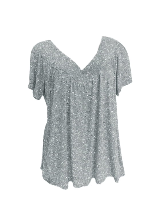 Womens Floral Tops for $5 Tops For Women Casual Spring Summer Women Plus Size Short Sleeves V-Neck Print Blouse Pullover Tops Shirt