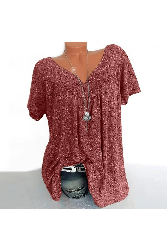 Womens Floral Tops for $5 Tops For Women Casual Spring Summer Women Plus Size Short Sleeves V-Neck Print Blouse Pullover Tops Shirt