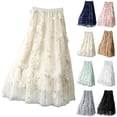 thumbnail image 1 of Womens Floral Tulle Skirts High Waisted A-Line Mesh Skirt Embroidery Layered Fairy Skirts Party Casual White, 1 of 9