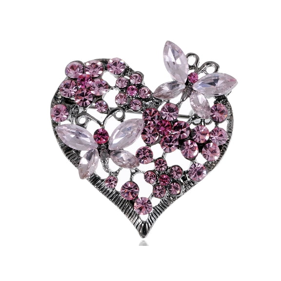 Womens Floral y Tone Crystal Rhinestone Insect Butterfly Love Flower Heart Brooch Pin