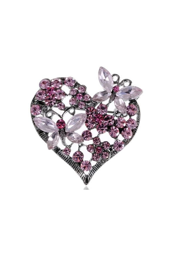 Womens Floral y Tone Crystal Rhinestone Insect Butterfly Love Flower Heart Brooch Pin