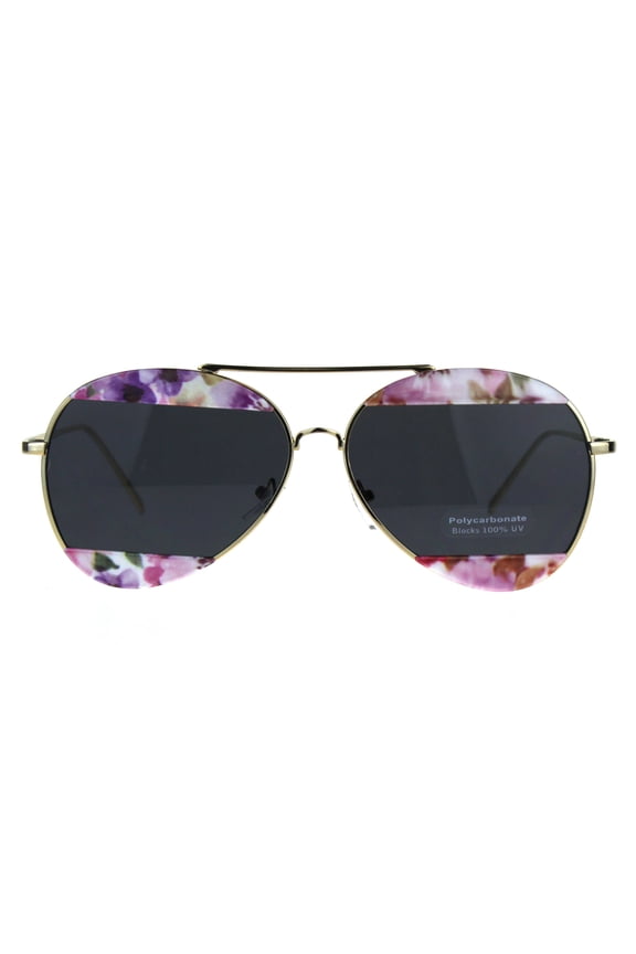 Womens Flower Crop Blind Pilots Metal Rim Fashion Sunglasses Black