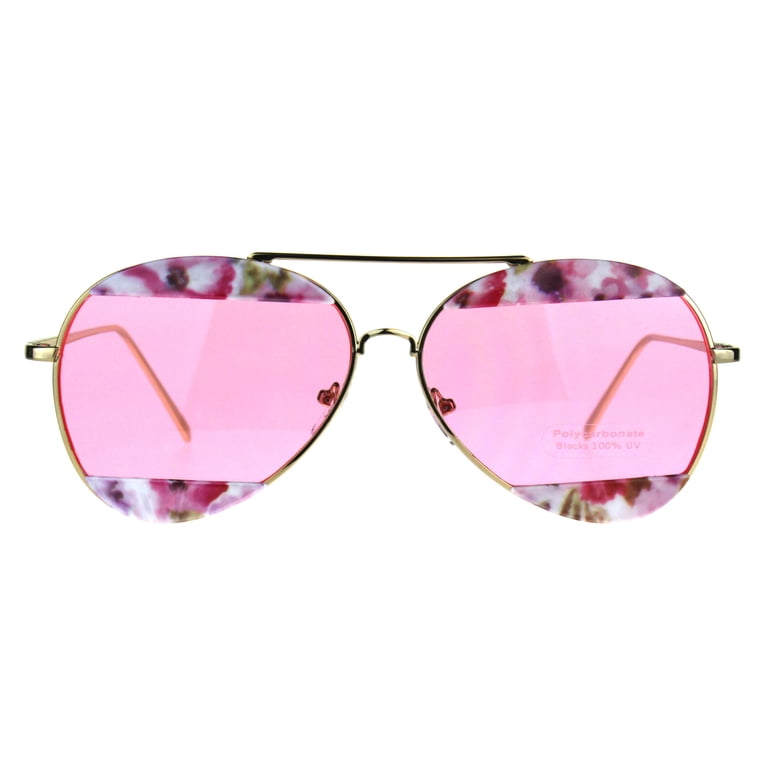 Womens Flower Crop Blind Pilots Metal Rim Fashion Sunglasses 